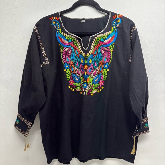 Mexican artesanal Embroidered Black Women's Top size L - Picture 1 of 8